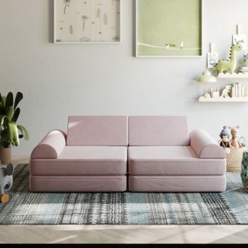 Emma and Oliver Blush 56 in. Modular Play Couch for Kids with Convertible 6-Piece Design and Soft Foam Cushions
