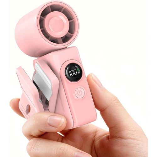 Portable Clip-On Mini Fan, Personal Handheld Fan for Stroller w/ LED Screen | Hands-Free, 360°Rotatable Clip, Turbo 13500RPM,4 Wind,USB Rechargeable, Travel Lash Beach Concert Ideal, Gifts for Women Girl