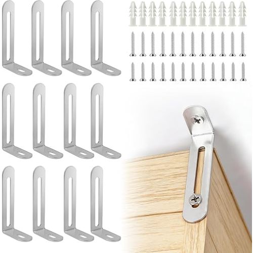 Anti Tip Furniture Anchors, Steel Wall Anchors, 12 Pack, Silver