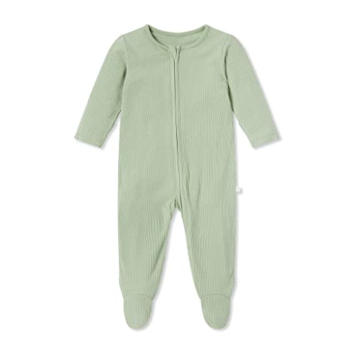 MORI Baby Ribbed Clever Pajamas with Two-Way Zips & Scratch Mitts – Footed Nightwear – Viscose from Bamboo & Cotton