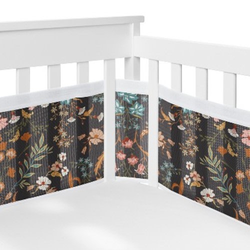 Sweet Jojo Designs + BreathableBaby Girl Breathable Mesh Crib Liner Baby Nursery Boho Floral Wildflower Black Orange Blue and Green