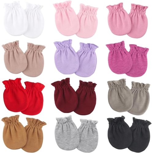 BQUBO 12 Pairs Baby Mittens Newborn Infant Toddler Mittens No Scratch Cotton Elastic Wrist Gloves for Boys Girls 0-6 Months