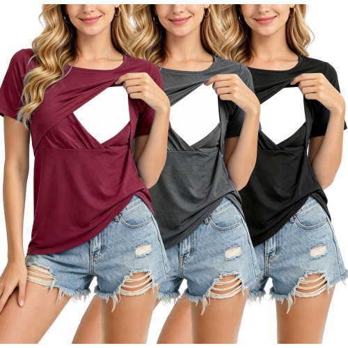 Women's Maternity Nursing Tops Clothes Breastfeeding T-Shirts 3-Pack