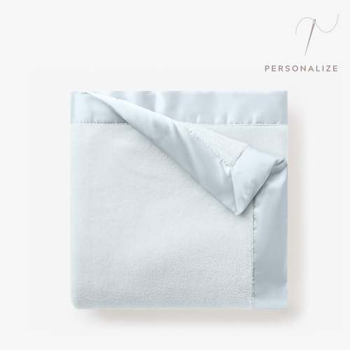 Pale Blue Satin Trim Flannel Fleece Baby Stroller Blanket