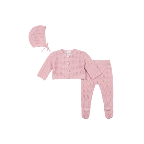 Organic Cotton Baby Knit Set - Cardigan, Leggings & Hat