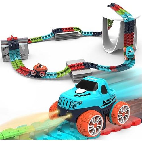 Race Track Toy for Kids Boys with LED Light-Up Car, Flexible Changeable Battery Electric Race Car Track for 3 4 5 6 7 8+Year Old Boys Girls as Birthday Party Gifts (184pcs,1car)