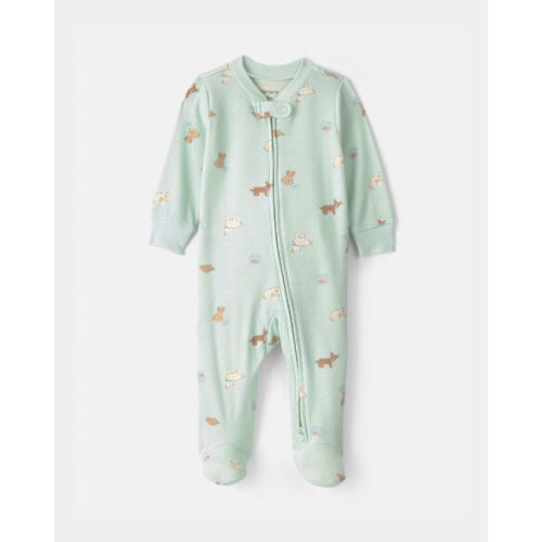 Baby Girl Pets Cotton 2-Way Zip Sleep & Play Pajamas - Green | Carter's