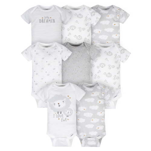 Gerber Baby Boy or Girl Gender Neutral Short Sleeves Onesies Bodysuits, 8-Pack (Newborn - 12 Months)