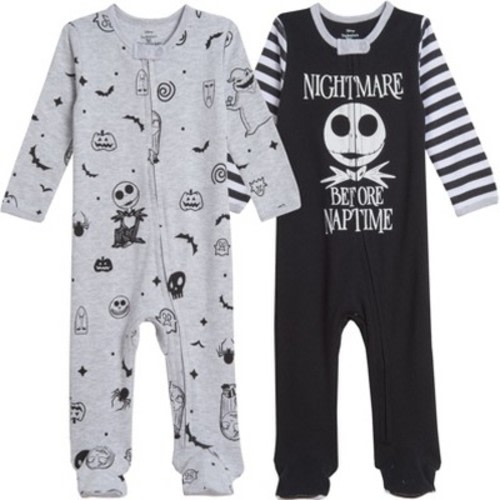 Disney Nightmare Before Christmas Jack Skellington Baby 2 Pack Zip Up Sleep N' Play Coveralls Newborn to Infant, Size: 3-6 months