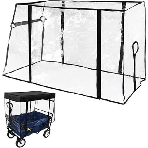 Rain Cover for Wagon, Push-Pull Rain Cover, Folding Caravan Canopy Accessories Suitable for Outdoor Camping Picnic Waterproof Transparent EVA Cover (Suitable for Half-Folded Wagon)