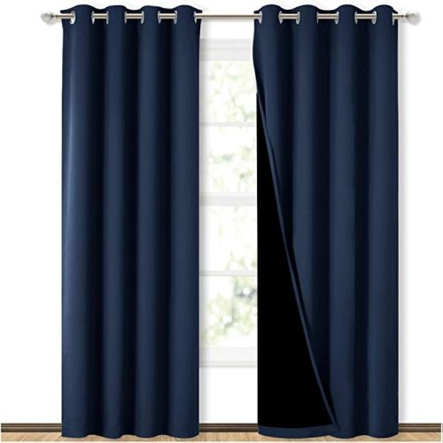 NICETOWN 100% Blackout Window Curtain Panels, Full Light Blocking Drapes with Black Liner for Nursery, 72 inches Drop Thermal Bedroom Drapes and Curtains (Black, 2 Pieces, 62 inches Wide Per Panel)