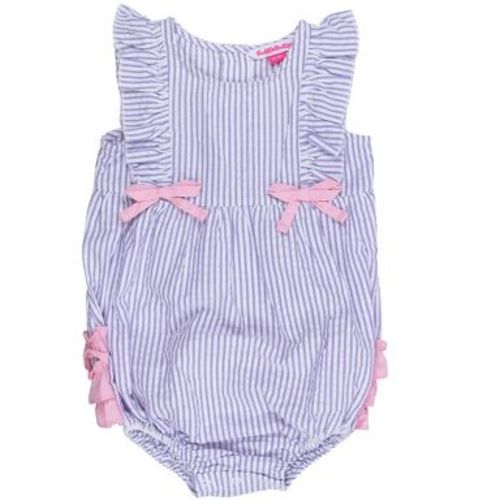 RuffleButts Infant Classic Ruffle Romper - Wisteria Purple Signature Seersucker, 12-18m