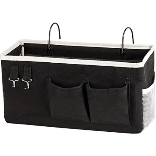 Bedside Storage Caddy/Bedside Hanging Storage Bag for Headboards Bunk Beds Dorm Rooms Book Phone Magazine Holder (Black)