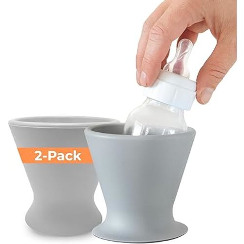 Bökee Ultimate Non-Toxic Silicone Breast Pump and Baby Bottle Holder – Easy One Hand Milk & Formula Prep with Premium Wide Base Suction Cup - Dishwasher Safe - Light Grey, 2-Pack