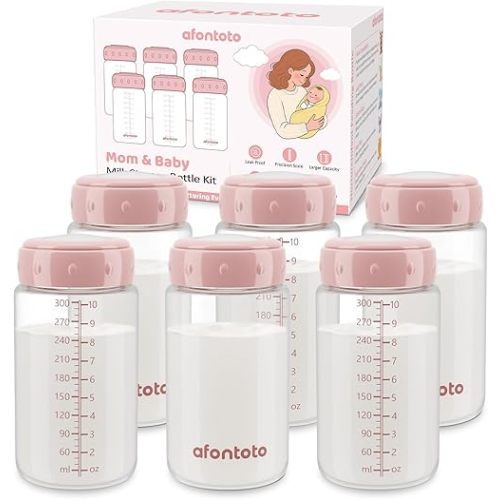 6PCS Breastmilk Storage Bottle, BPA Free Wide-Neck Spectra Bottles for Pumping, Storage Collection Baby Bottles for Fridge & Momcozy Breast Milk Cooler, Breastfeeding Bottle, 10 oz