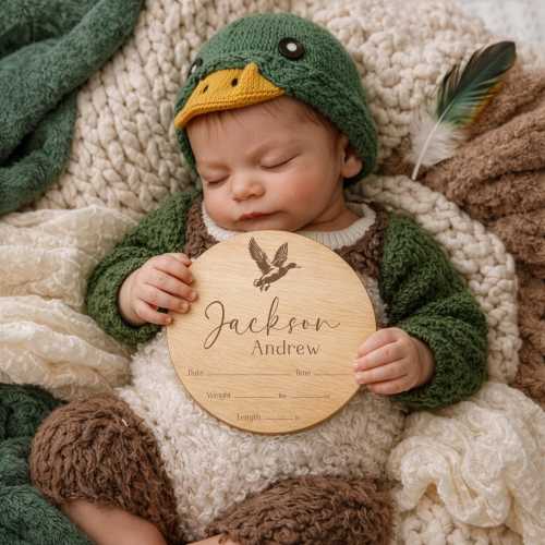 Mallard Duck Baby Boy Name and Birth Stats Announcement Sign for Hospital