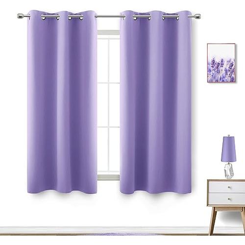 Lavender Girls Room Darkening Curtains for Nursery Set 2 Panels Short Grommet Blackout Window Drapes Block Insulated Thermal Light Purple Room Decor for Girls Bedroom Kids 54 Inch Length Lilac