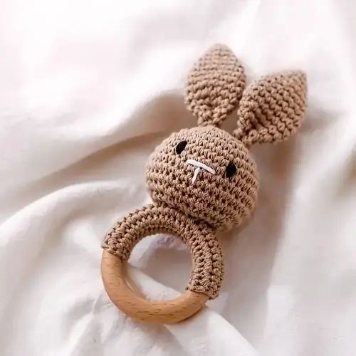 handcrafted rabbit rattle toy adorable animal design with handle soft polyester fabric perfect gift and keepsake for and keepsake animalthemed toy handcrafted rattle - toys & games - temu Temu