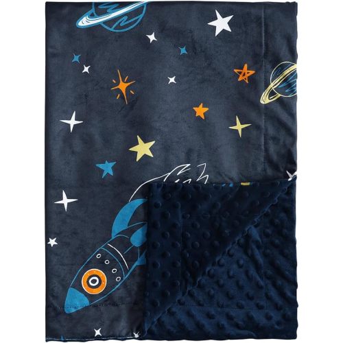 david's kids Micro Fleece Minky Baby Blanket for Boys with Double Layer and Soothing Raised Dots, Breathable and Soft Lightweight Receiving Blanket for Newborns, 30x40 Inches, Space