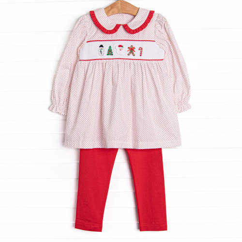 Season's Greetings Smocked Legging Set, Red – Stitchy Fish