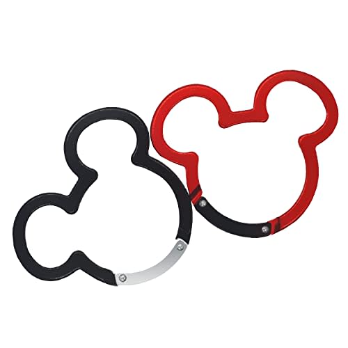ChUmta 2PCS Aluminum Carabiner Ear Mouse Ring, Caribeener Clips, Spring Snap Hook for Keychain Clip（Length: 2.36”*Width: 2.16”*Diameter: 1.7”）, Red and black