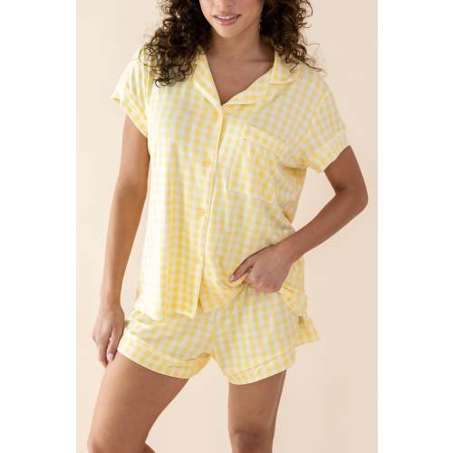 Women's Short Sleeve Pajama Set in Gingham Chamomile