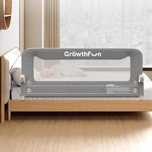 Foldable Bed Rail for Toddlers, 59in Reinforced Carbon Steel Frame&Connectors, Breathable Cationic Fabric, Safety Toddler Bed Rails for Queen, King, Twin, Full, No-Tool Setup.