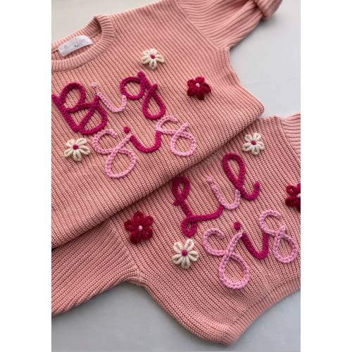 Hand Embroidered Big Sibling Sweaters, Big Sister Little Sister Sweater, Big Brother Little Brother Sweater, Baby Announcement Sweater