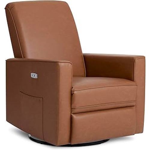 évolur Harlow Upholstered Power Glider Recliner with USB Charging – Rocking & 275° Swivel with Smooth Glide – Greenguard Gold & FSC Certified – Modern Nursery and Living Room Chair in Cognac