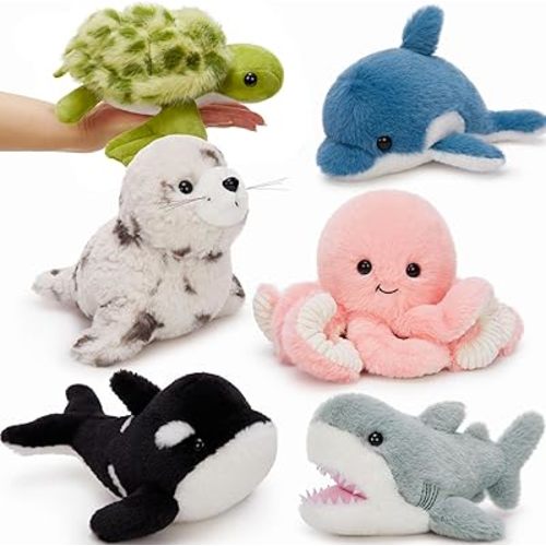 MaoGoLan 6Pcs Sea Animal Plush Toys Ocean Stuffed Animals for Kids, Large Bulk Party Favors with 10'' Plush Whale Shark Turtle Seal Orca Octopus, Classroom Decorations Christmas Valentine's Day Gifts
