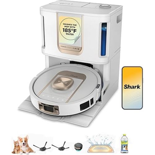 Shark Robot Vacuum & Mop Combo, PowerDetect ThermaCharged NeverTouch Pro, Self-Emptying, Self-Refill with Heated Mop Cleaning, 60-Day Capacity, 30-Day Tank, 6 PowerDetect Technologies, White, AV2900XE