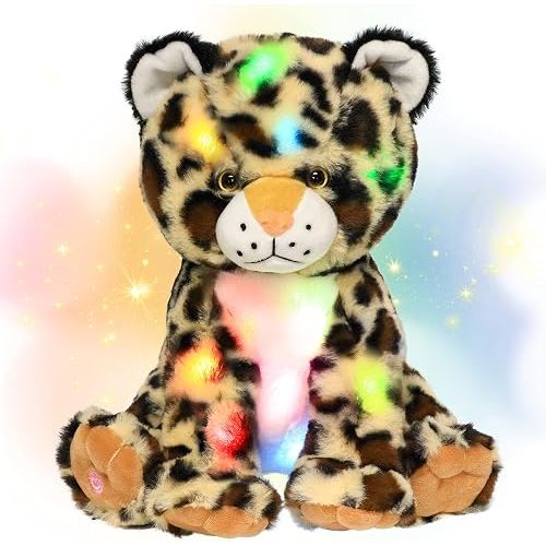 Hopearl LED Plush Leopard Lighting Up Stuffed Cheetah Jungle Wildlife Animal Floppy Night Lights Glow in The Dark Birthday Festival for Kids Toddler Boys, 11''
