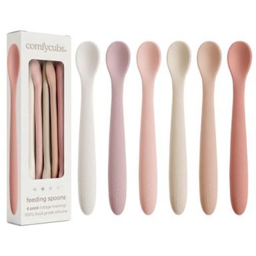 Comfy Cubs Silicone Baby Spoons Set 6-Pack, Blush – BPA Free, Soft Gum-Safe Toddler Eating Essentials – Lightweight & Flexible