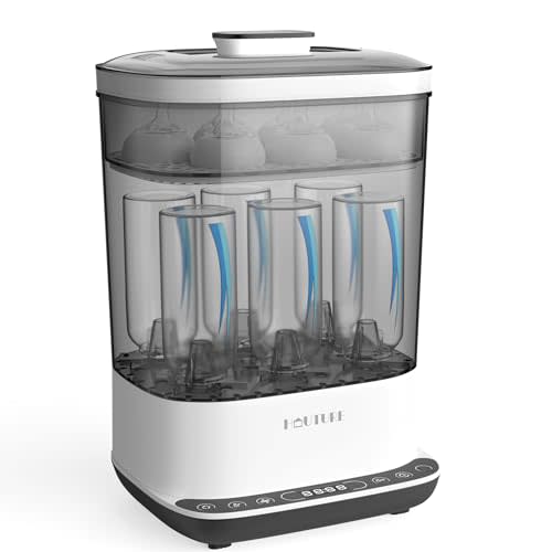 Baby Bottle Sterilizer | Esterilizador de Biberones, 6-in-1 HAUTURE Bottle Sterilizer and Dryer, Electric Steam Bottle Sanitizer for Baby Stuffs, Baby Bottles & Breast Pump Accessories,Black