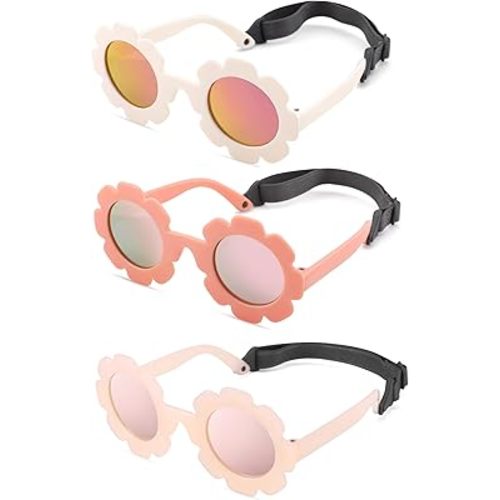 Polarized Baby Sunglasses with Strap - Unbreakable Infant Flowers Sunglasses for Newborn Girls Boys Age 0-12 Months