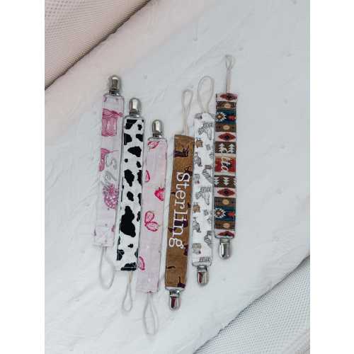 Handmade Western Baby Paci Clip | Personalized Pacifier Holder | Cow Print, Floral, Rodeo & Boho Styles