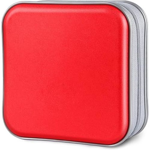 CD Case, 40 Capacity CD/DVD Case Holders Wallet Hard Plastic DVD Disc Cases Storage Binder for Car Home Office Travel (Red)