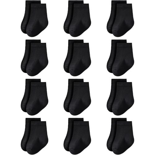 Baby Crew Socks 0-3 Months Newborn Infant Cotton Black White Dress Socks Baby Boys Girls Preemie Sock 12 Pairs