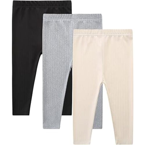 3 Pack Baby Girl Pants Set Solid Ribbed Toddler Girls Leggings for Infant Stretchy Fall Clothes