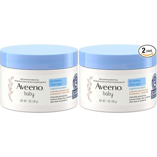 Aveeno Baby Eczema Therapy Nighttime Moisturizing Balm, Colloidal Oatmeal & Ceramide, Soothes & Relieves Dry, Itchy Skin from Eczema, Hypoallergenic, Fragrance-Free, Travel Size, 1 oz (Pack of 2)