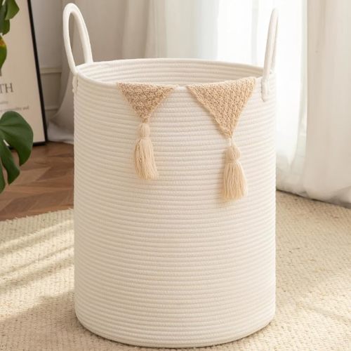 OIAHOMY 60L Nursery Hamper Laundry Basket Laundry Hamper White
