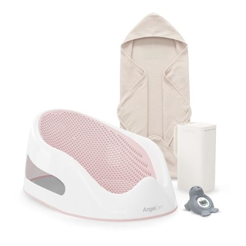 Angelcare Baby Bath Support Bundle, Rinser, Thermometer & Towel, Gray