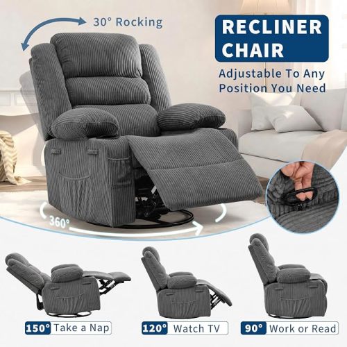 Garvee Rocking Recliner Chair for Adults Wide 360° Swivel Rocker Recliner