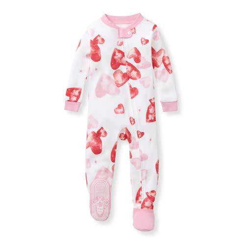 Burt's Bees Baby Girls Organic Cotton, Snug Fit Footed Sleeper Pajamas | Convenient 2-way zip front sleeper pajama is equipped with non-slip bee grips for active littles on the move