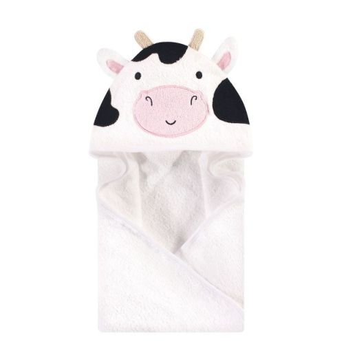Hudson Baby Infant Baby Cotton Poly Animal Face Hooded Towel, Cow, One Size