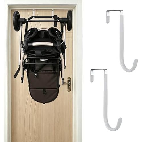 Over the Door Stroller Hanger： Heavy Duty No-Drill Storage Hook, Holds 50lbs, Fits Doors Up to 2 Inches