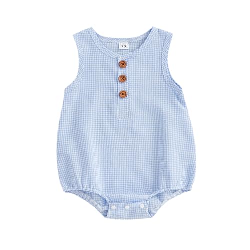 MoZiKQin Baby Boy Girl Clothes Newborn Checkered Bubble Romper Sleeveless Jumpsuit Infant One Piece Summer Outfit
