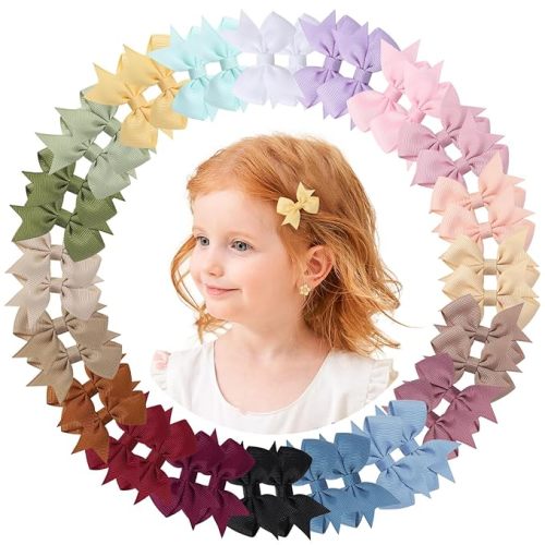 doboi 40PCS 2'' Baby Hair Bows Clips Fully Lined Grosgrain Boutique Solid Ribbon Mini Bows for Girls Teens Infants Kids Toddlers Newborn