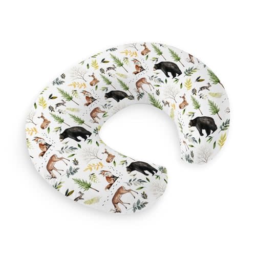 HawSkgFub Forest Animals Creatures Nursing Pillow Cover for Baby Boys, Pine Tree Bear Fox Deer Leaf Breastfeeding Pillow Slipcover, Nursing Pillowcase for Newborn Infant, Cover Only