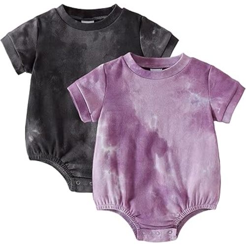 ROMPERINBOX Baby Boy Bodysuits 2 Pack Tie Dye Short Sleeve Onsies Infant Bubble Romper 0-24 Months